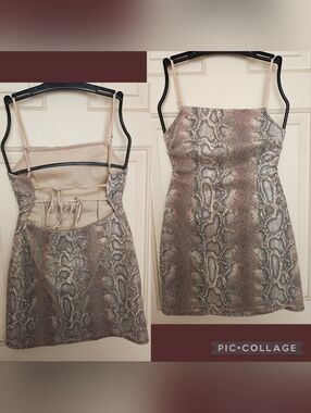 Y2K Urban Outfitters Textured Snakeskin Print Open Back Mini Dress.